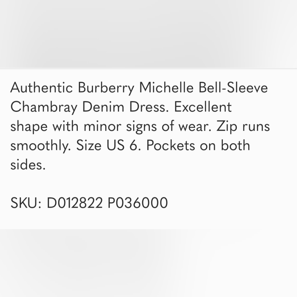 BURBERRY | Michelle Flutter-Sleeve Denim Dress. Size Small. HP! - Picture 9 of 12